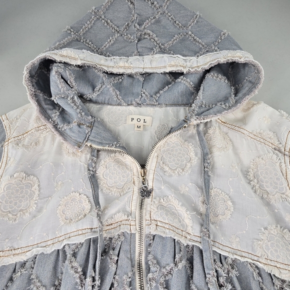 POL Clothing Long Sleeve A-Line Zip Up Hoodie Woven Top Jacket Women’s Size M - Picture 7 of 10